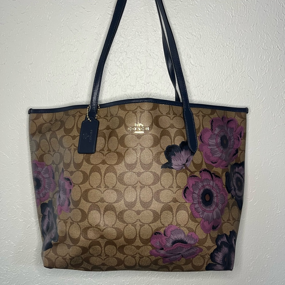 Coach Brown and Pink Floral Tote Bag